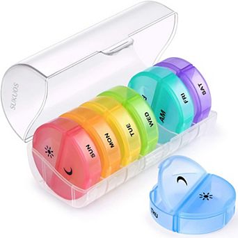 Sukuos 7-Day 2x Pill Organizer, Large Daily Pill Cases for Pills/Vitamins/Fish Oil/Supplements