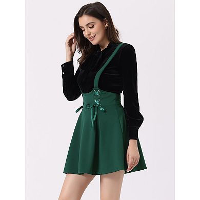 Women's High Waist Lace Up Tie Front A-line Mini Suspender Skirt