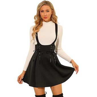 Women's High Waist Lace Up Tie Front A-line Mini Suspender Skirt