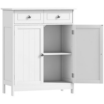 kleankin Wooden Bathroom Floor Cabinet with 2 Doors, 2 Drawers and Adjustable Shelf