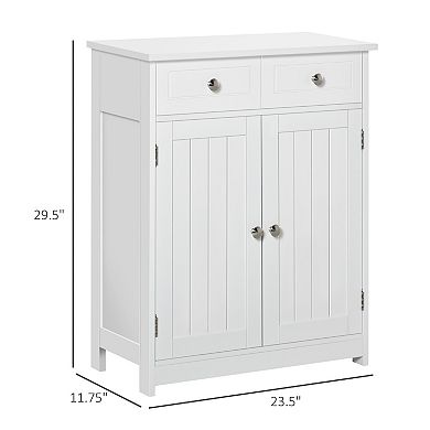 kleankin Freestanding Bathroom Storage Cabinet Organizer Floor Tower with 2 Door, 2 Drawers, Adjustable Shelf, White