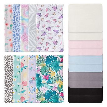 10 Pack Faux Leather Eye Glasses Pouch Cases w/ Cleaning Cloths 10 Designs, 4x7"