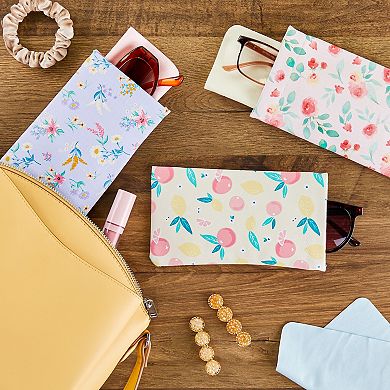 10 Pack Faux Leather Eye Glasses Pouch Cases w/ Cleaning Cloths 10 Designs, 4x7"