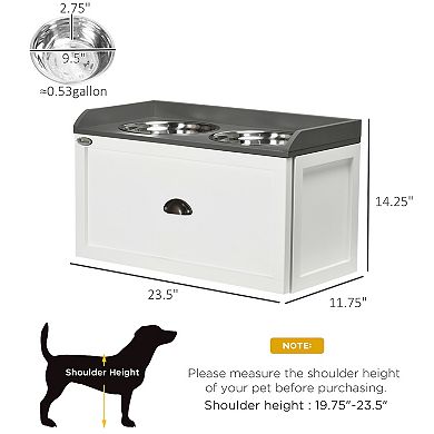 PawHut Large Elevated Dog Bowls with Storage Drawer Containing 21L Capacity, Raised Raised Pet Feeding Station with 2 Stainless Steel Bowls