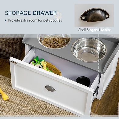 PawHut Large Elevated Dog Bowls with Storage Drawer Containing 21L Capacity, Raised Raised Pet Feeding Station with 2 Stainless Steel Bowls