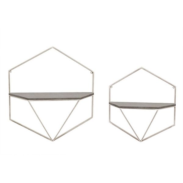 Set of 2 White and Gray Hexagon Wall Shelves 17"