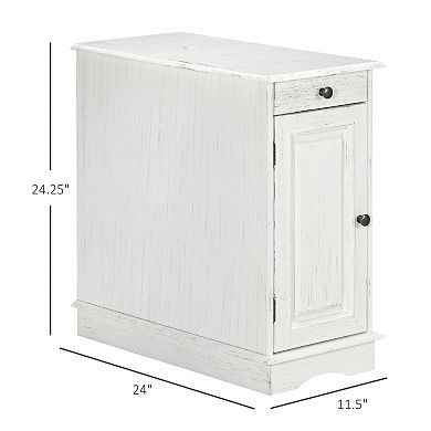 Homcom Side Table With Flip Top, End Table With Drawer And Cabinet White