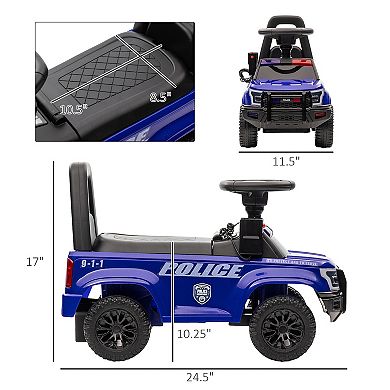 Aosom Kids Push Ride On Car with Working PA System and Horn, Police Truck Style Foot-to-Floor Sliding Car for Boys and Girls with Under-Seat Storage, for 18 Months to 5 Years Old, Blue