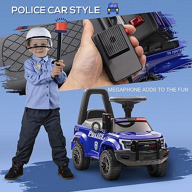 Aosom Kids Push Ride On Car with Working PA System and Horn, Police Truck Style Foot-to-Floor Sliding Car for Boys and Girls with Under-Seat Storage, for 18 Months to 5 Years Old, Blue