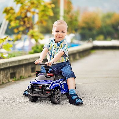 Aosom Kids Push Ride On Car with Working PA System and Horn, Police Truck Style Foot-to-Floor Sliding Car for Boys and Girls with Under-Seat Storage, for 18 Months to 5 Years Old, Blue