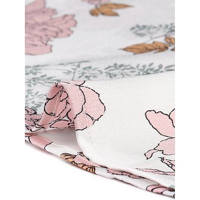 Satin Blouse for Women's Stand Collar Floral Silky Work Blouse Top