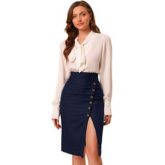 Women's Button Decor Split Belted Tie Waist Pencil Skirt