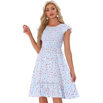 Women's Fit And Flare Summer Floral Midi Smocked Dress