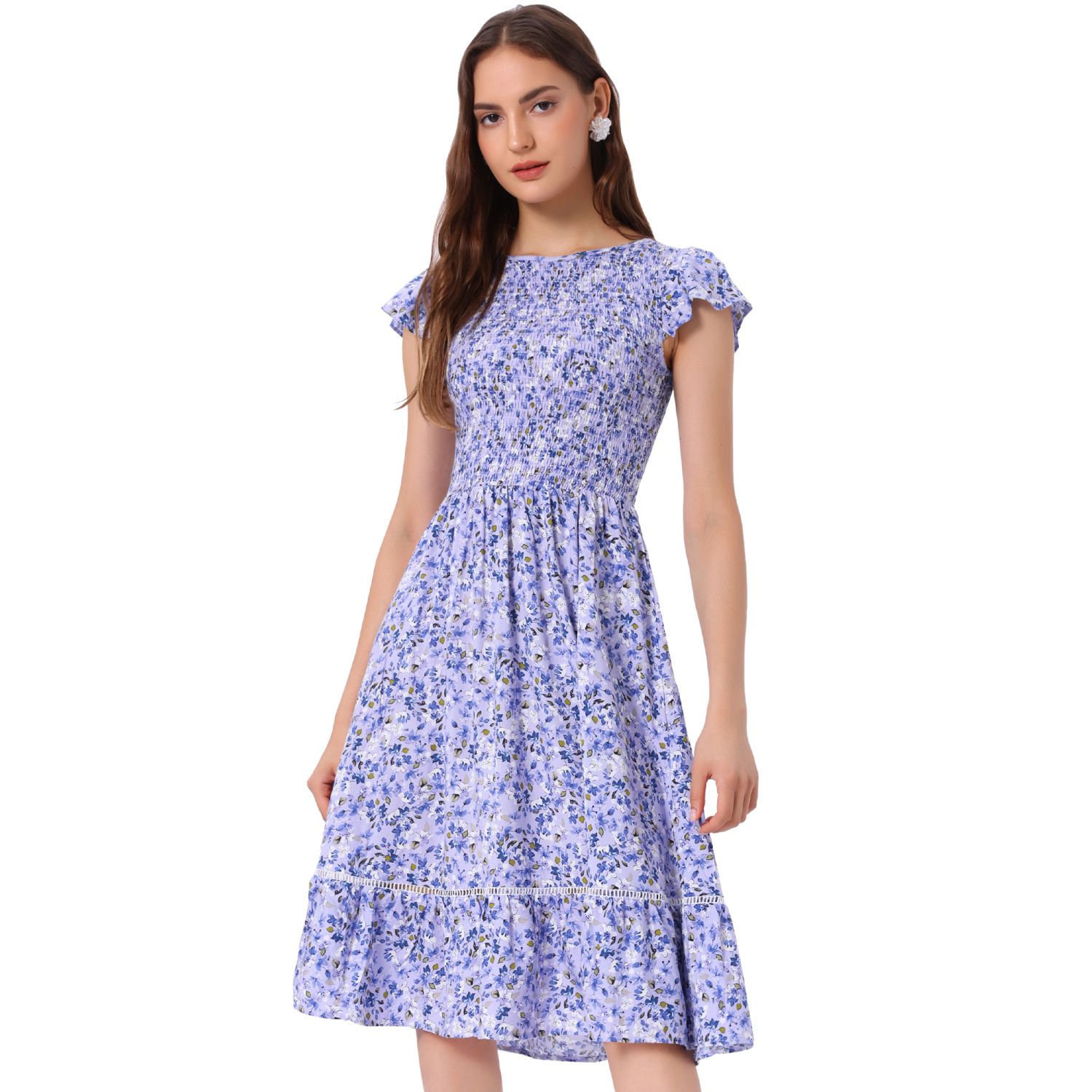 Женские платья Fit and Flare Summer Floral Midi Smocked Dress