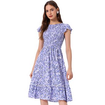 Women's Fit And Flare Summer Floral Midi Smocked Dress
