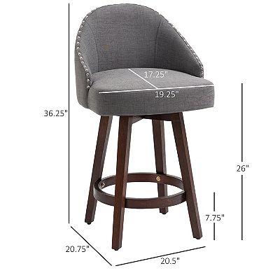 Fabric Bar Stools Set Of 2 Stools For Kitchen Counter With Nailhead Trim, Grey