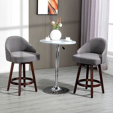 Fabric Bar Stools Set Of 2 Stools For Kitchen Counter With Nailhead Trim, Grey