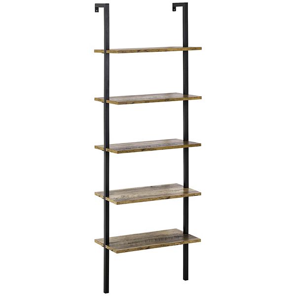 Industrial 5 Tier Ladder Shelf, Wall Mount Storage Shelves Metal Frame