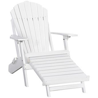 Wooden Adirondack Chair With Ottoman Footrest, Outdoor Lounger For Patio, White