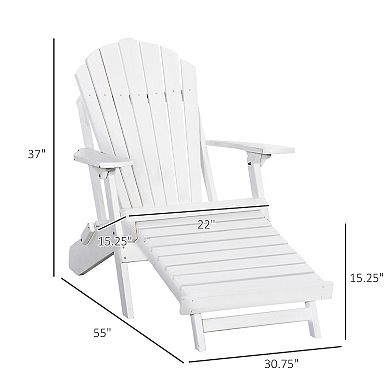 Wooden Adirondack Chair With Ottoman Footrest, Outdoor Lounger For Patio, White