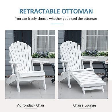 Wooden Adirondack Chair With Ottoman Footrest, Outdoor Lounger For Patio, White