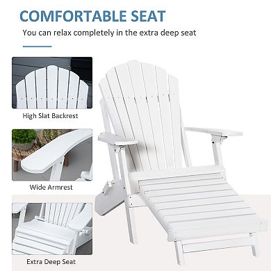 Wooden Adirondack Chair With Ottoman Footrest, Outdoor Lounger For Patio, White