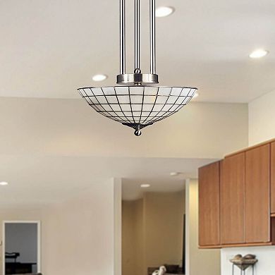 36" Silver and White Contemporary Dome 2-Light Tiffany Hanging Light Fixture