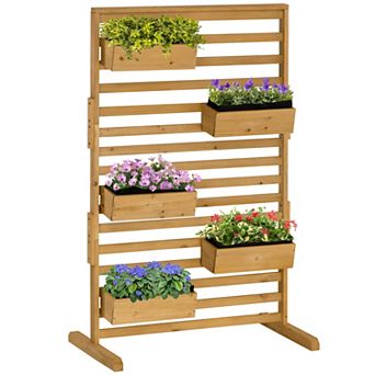 Outsunny Plant Stand with 5 Hanging Planter Boxes Slatted Trellis, Natural