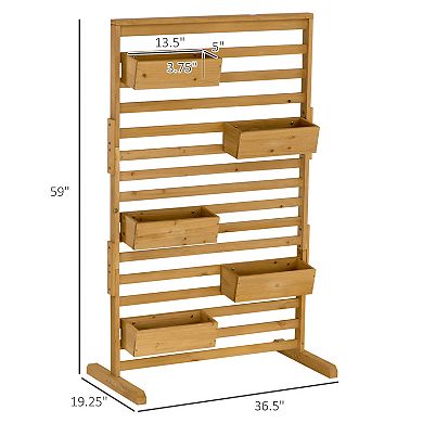 Outsunny Plant Stand with 5 Hanging Planter Boxes Slatted Trellis, Natural