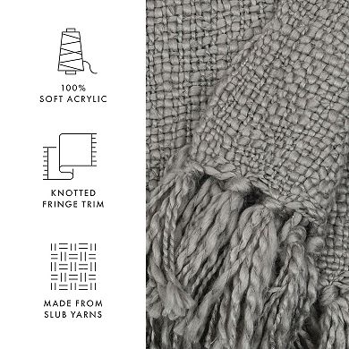 Urban Loft's Slub-Yarn Basketweave Texture Throw Blanket with Fringed Edges