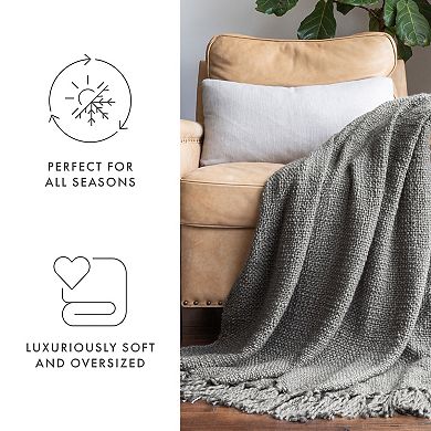 Urban Loft's Slub-Yarn Basketweave Texture Throw Blanket with Fringed Edges