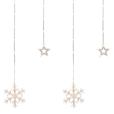 250 Clear LED Star and Snowflake Window Curtain Christmas Lights - 15.75ft Clear Wire