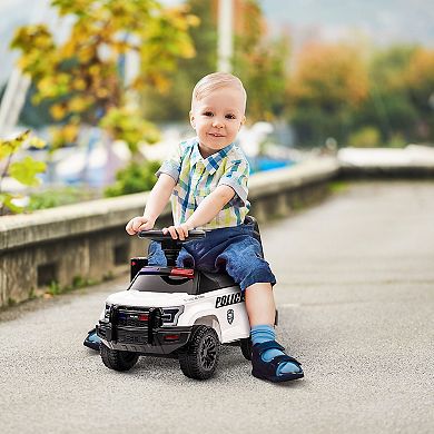 Aosom Kids Push Ride On Car with Working PA System and Horn, Police Truck Style Foot-to-Floor Sliding Car for Boys and Girls with Under-Seat Storage, for 18 Months to 5 Years Old, White