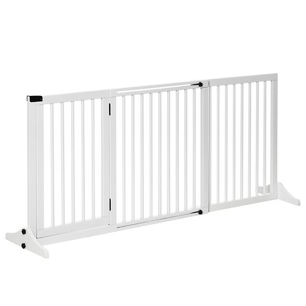 PawHut Wooden Freestanding Pet Gate Adjustable w/ Door Lock Safe ...