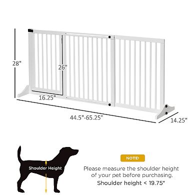 PawHut Wooden Freestanding Pet Gate Adjustable w/ Door Lock Safe Barrier White