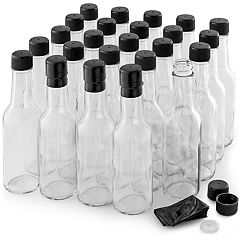 JoyJolt Reusable Glass 16 oz. Black Juice Bottles with Lids (Set of 8)