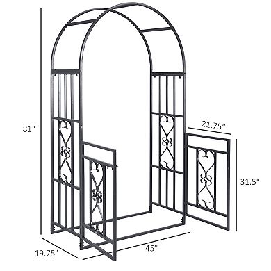 81" Metal Garden Arbor with Double Doors, Locking Gate, Grey