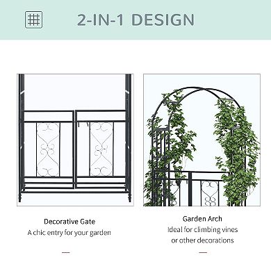 81" Metal Garden Arbor with Double Doors, Locking Gate, Grey