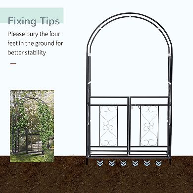 81" Metal Garden Arbor with Double Doors, Locking Gate, Grey