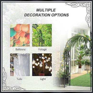 Outdoor Decorative Metal Backyard Garden Arch W/ 2 Side Planter Boxes Dark Gray