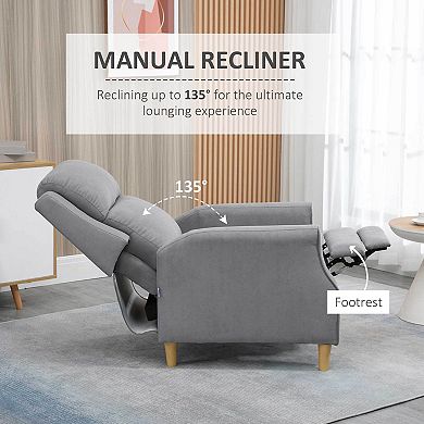 HOMCOM Manual Recliner Chair with Footrest, Thick Padded Headrest and Back, Sofa Chair for Living Room Bedroom, Grey