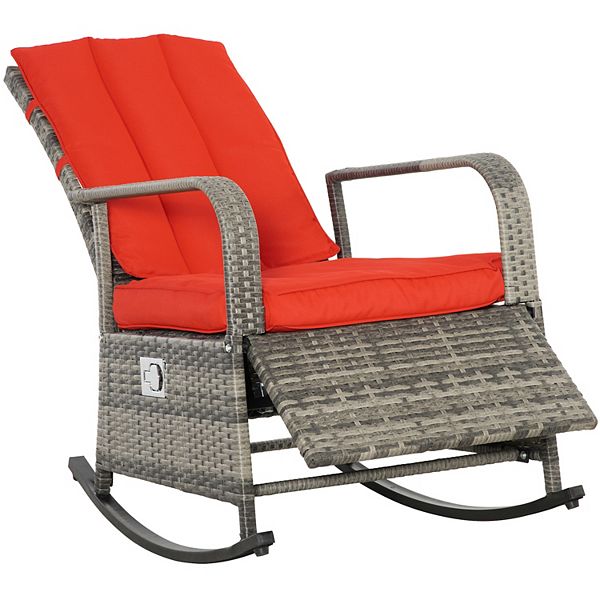 Outsunny Outdoor Rattan Wicker Rocking Chair Patio Recliner with Soft