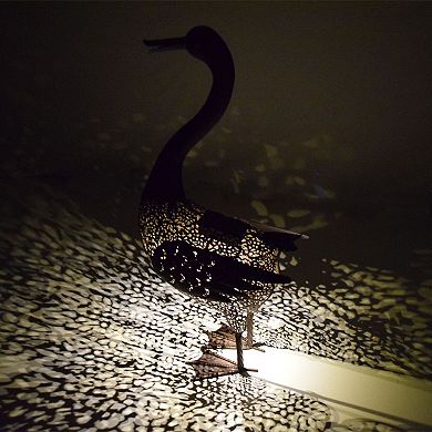 24" Brown Solar LED Lighted Duck Outdoor Garden Statue