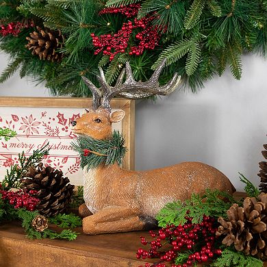 10" Glittered Brown Kneeling Deer Christmas Decoration
