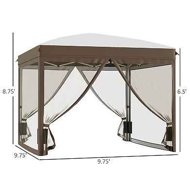 Outsunny 10' x 10' Pop Up Canopy Tent with Netting, Foldable Gazebo Tents for Parties, Height Adjustable, with Wheeled Carry Bag, Cream