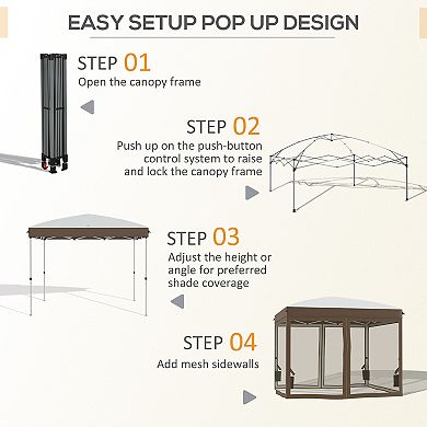 Outsunny 10' x 10' Pop Up Canopy Tent with Netting, Foldable Gazebo Tents for Parties, Height Adjustable, with Wheeled Carry Bag, Cream