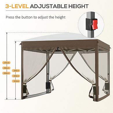 Outsunny 10' x 10' Pop Up Canopy Tent with Netting, Foldable Gazebo Tents for Parties, Height Adjustable, with Wheeled Carry Bag, Cream