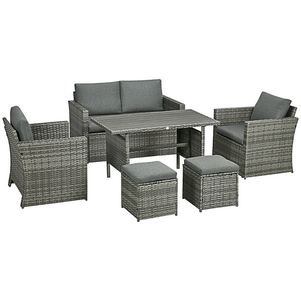 Outsunny 6 Pieces Patio Dining Set Rattan Furniture Set with Cushions Gray