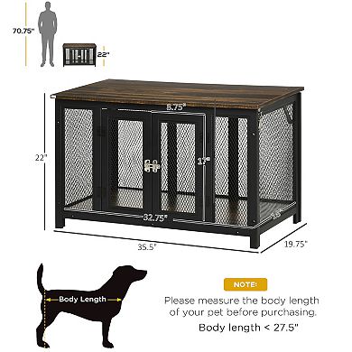 PawHut Furniture Style Dog Crate with Openable Top, Big Dog Crate End Table, Puppy Crate for Medium Dogs Indoor, Spacious Interior, Pet Kennel, Brown, Black