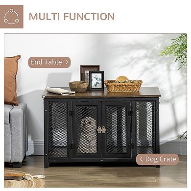 PawHut Furniture Style Dog Crate with Openable Top, Big Dog Crate End Table, Puppy Crate for Medium Dogs Indoor, Spacious Interior, Pet Kennel, Brown, Black